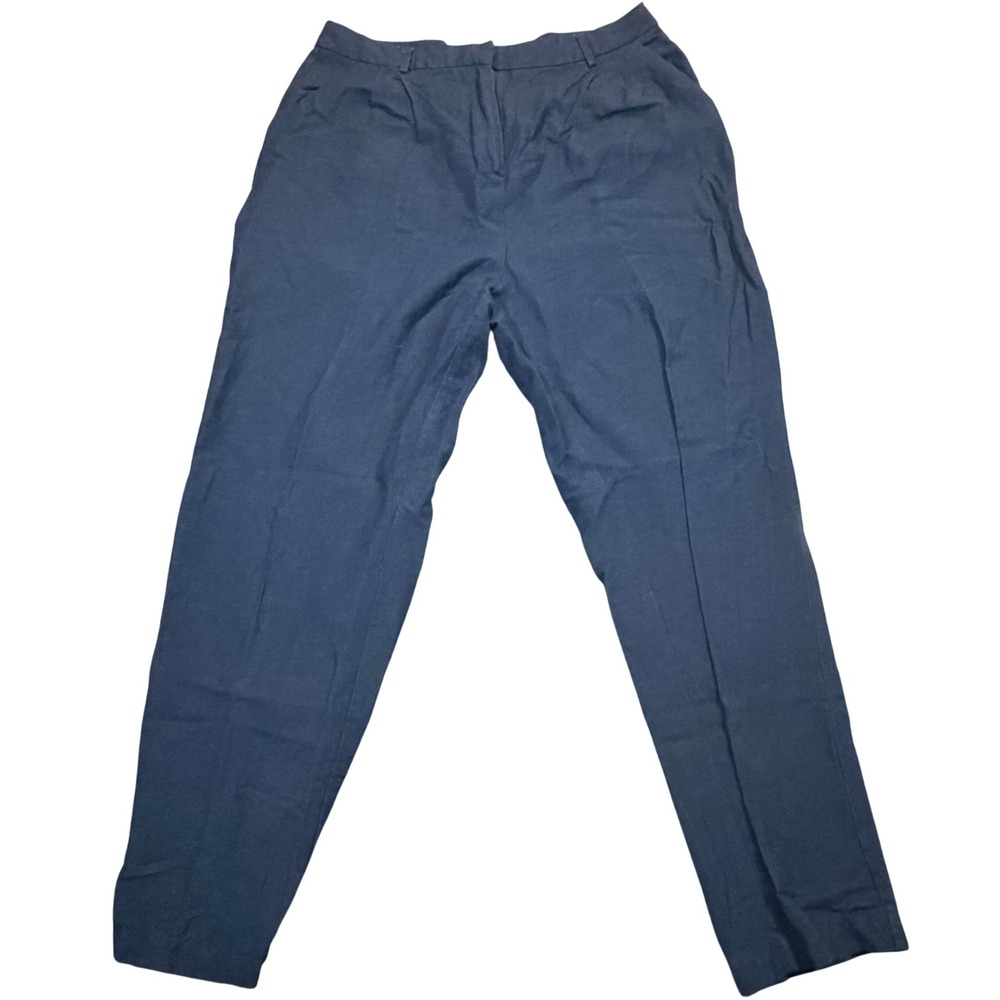 Lulus Womens Navy Blue Cotton Linen Blend Pleated High Rise Tapered Pants Size L